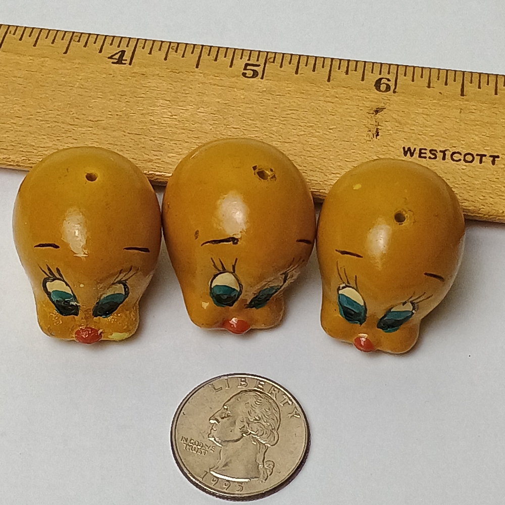 Vintage Tweety Bird Head Beads - Yellow Cartoon Charms (Set of 3) - Picture 7 of 9
